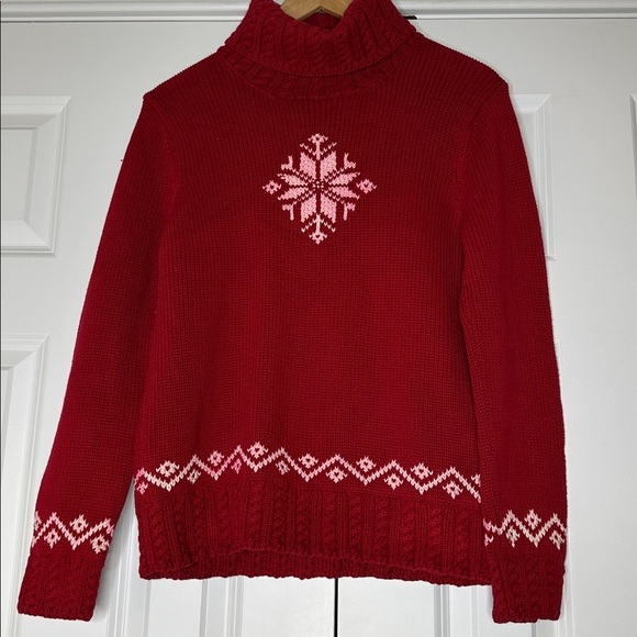Ralph Lauren Sweaters - Vintage Ralph Lauren Sweater Snowflake Turtleneck Hand Knit Cotton Womens Large